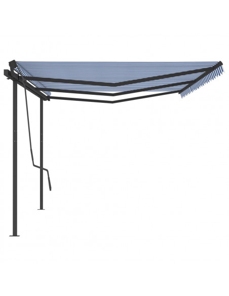 Tenda da Sole Retrattile Manuale con Pali 6x3,5 m Blu e Bianca