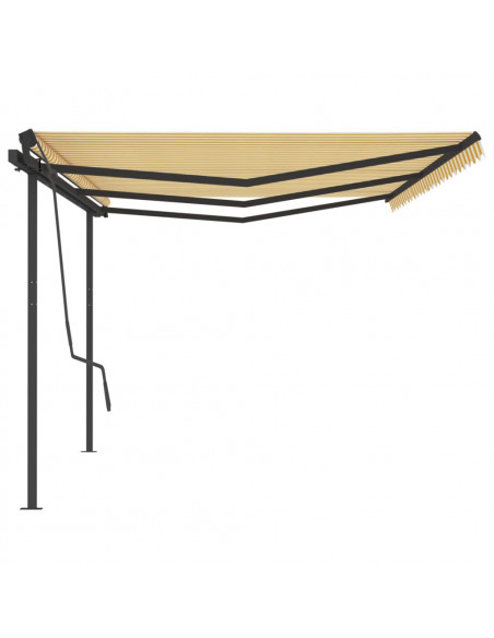 Tenda da Sole Retrattile Manuale con Pali 6x3,5 m Gialla Bianca