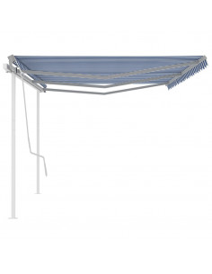 Tenda da Sole Retrattile Manuale con Pali 6x3m Blu e Bianca