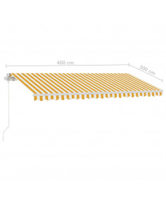 Tenda da Sole Retrattile Manuale e LED 400x300cm Gialla Bianca