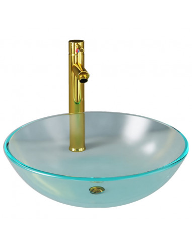 Lavandino con Rubinetto e Piletta in Vetro Temperato Satinato