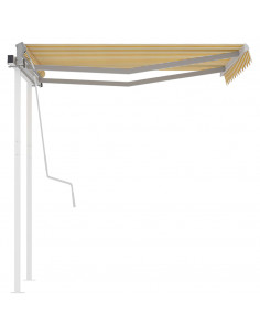 Tenda da Sole Retrattile Manuale e Pali 3x2,5 m Gialla e Bianca
