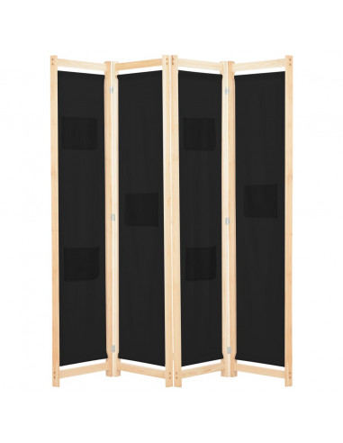 Divisorio a 4 Pannelli Nero 160x170x4 cm in Tessuto
