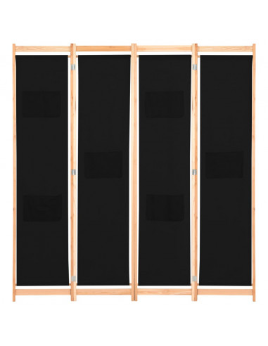 Divisorio a 4 Pannelli Nero 160x170x4 cm in Tessuto