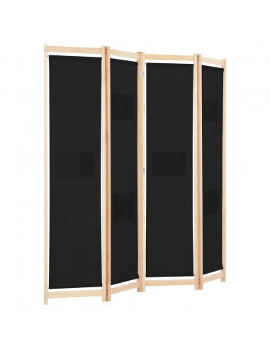 Divisorio a 4 Pannelli Nero 160x170x4 cm in Tessuto