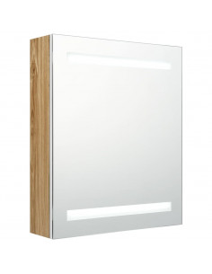 Armadietto Bagno con Specchio e LED Bianco e Rovere 50x14x60 cm 2