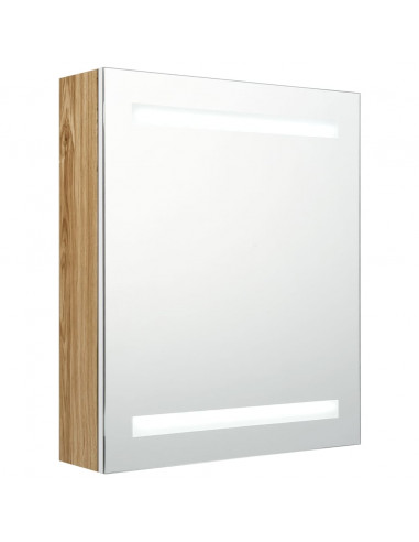Armadietto Bagno con Specchio e LED Bianco e Rovere 50x14x60 cm