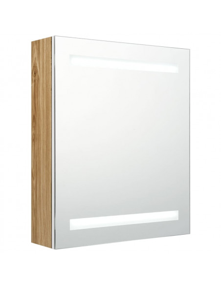 Armadietto Bagno con Specchio e LED Bianco e Rovere 50x14x60 cm