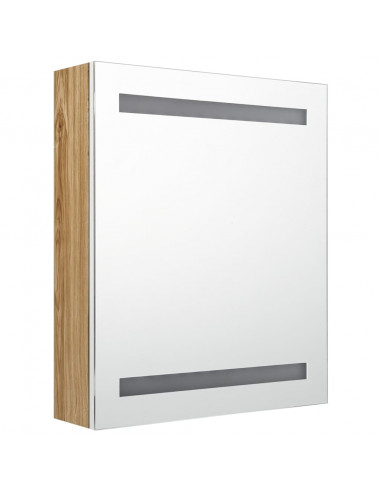 Armadietto Bagno con Specchio e LED Bianco e Rovere 50x14x60 cm