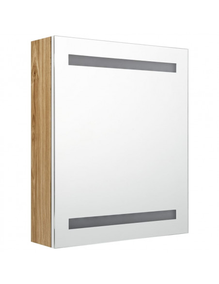 Armadietto Bagno con Specchio e LED Bianco e Rovere 50x14x60 cm
