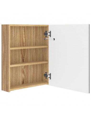 Armadietto Bagno con Specchio e LED Bianco e Rovere 50x14x60 cm