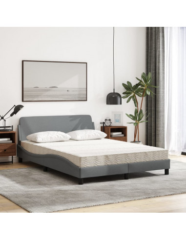Letto con Materasso Grigio Chiaro 140x190cm Tessuto