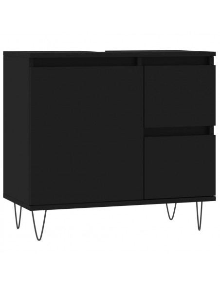 Set Mobili da Bagno 3 pz Nero in Legno Multistrato