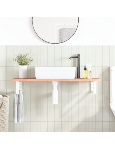 Ripiano a Parete per Lavabo in Acciaio e Massello di Rovere