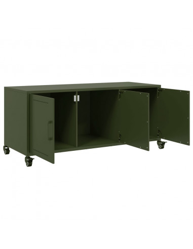 Mobile TV Verde Oliva 100,5x39x43,5cm Acciaio Laminato a Freddo
