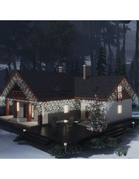 Tenda Luci LED Ghiacciolo 10m 400 LED Bianco Freddo 8 Funzioni