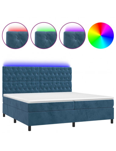 Letto a Molle con Materasso e LED Blu Scuro 200x200 cm