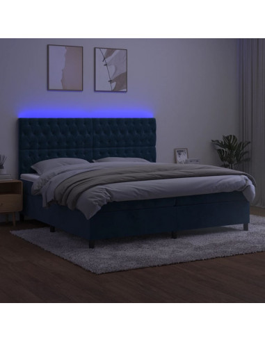 Letto a Molle con Materasso e LED Blu Scuro 200x200 cm
