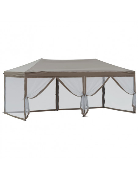 Tenda per Feste Pieghevole con Pareti Laterali Tortora 3x6 m