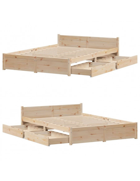 Letto senza Materasso 135x190 cm in Legno Massello di Pino
