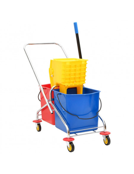 Carrello Pulizie con Secchi e Strizzatoio PP e Acciaio Cromato