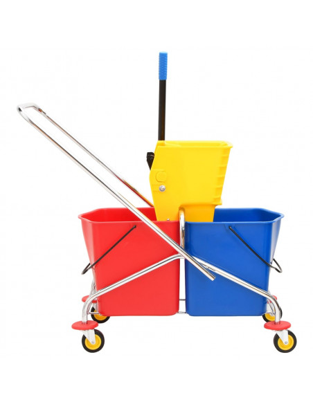 Carrello Pulizie con Secchi e Strizzatoio PP e Acciaio Cromato