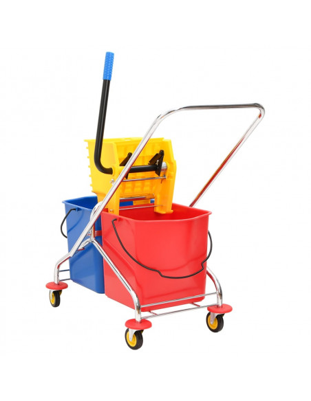 Carrello Pulizie con Secchi e Strizzatoio PP e Acciaio Cromato