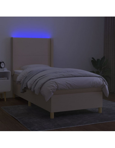 Letto a Molle con Materasso e LED Crema 100x200cm in Tessuto