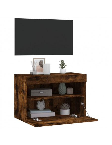 Mobile TV a Parete con Luci LED Rovere Fumo 60x30x40 cm