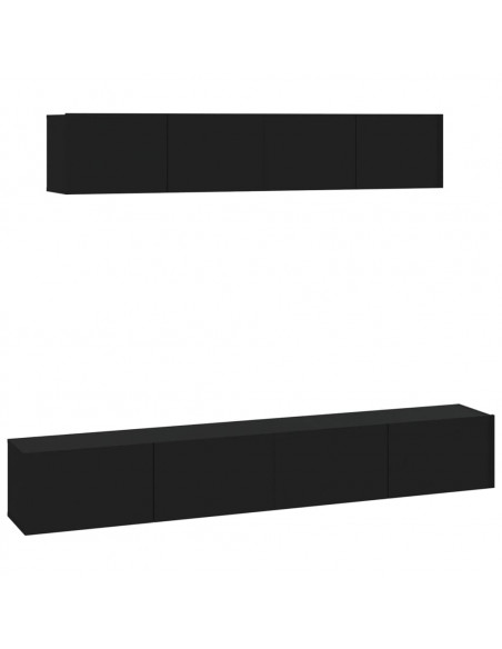 Set Mobili Porta TV 4 pz Nero in Legno Multistrato