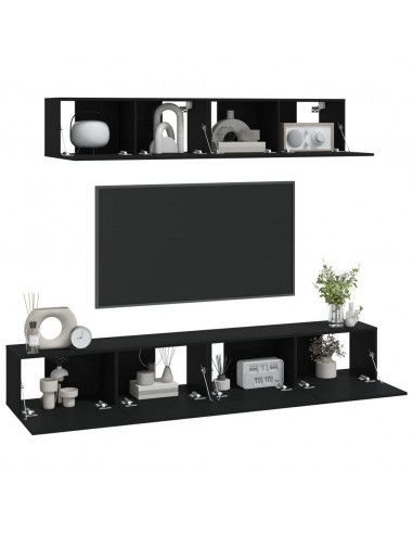 Set Mobili Porta TV 4 pz Nero in Legno Multistrato