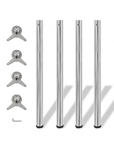 Gambe per Tavolo 4 pz Altezza Regolabile Cromate 870 mm