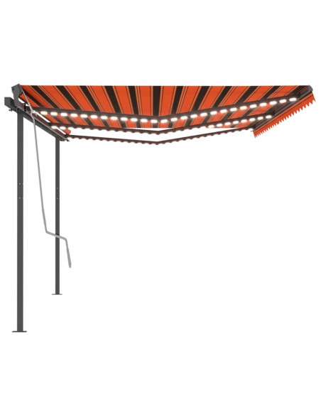 Tenda Retrattile Manuale con LED 6x3,5 m Arancione e Marrone