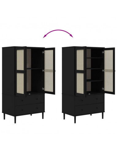 Armadio SENJA Aspetto Rattan Nero 90x55x175 cm Massello Pino