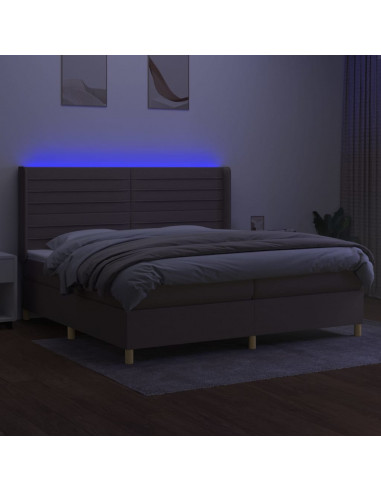 Letto a Molle Materasso e LED tortora 200x200cm in Tessuto