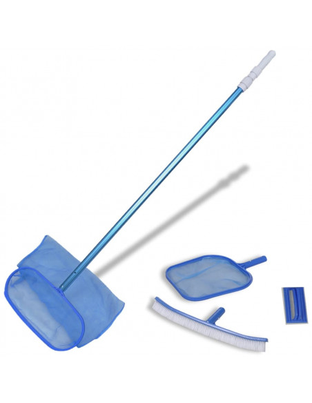 Set pulizia piscina spazzola 2 schiumatoi foglie 1 palo telescopico