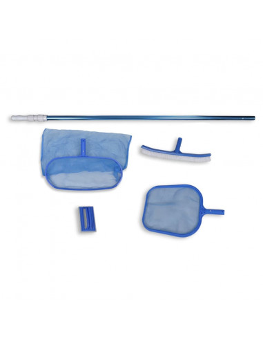 Set pulizia piscina spazzola 2 schiumatoi foglie 1 palo telescopico