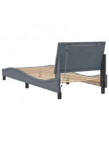 Giroletto con Luci LED Grigio Scuro 90x190 cm in Velluto