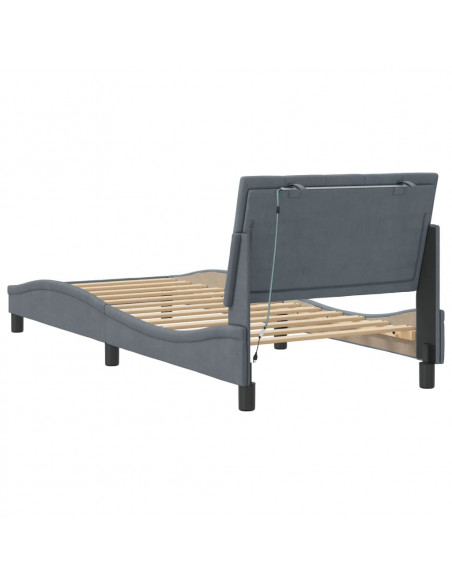 Giroletto con Luci LED Grigio Scuro 90x190 cm in Velluto