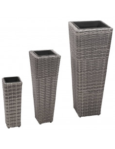 Letti Rialzati da Giardino 3 pz in Polyrattan Grigio 2