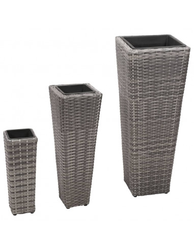 Letti Rialzati da Giardino 3 pz in Polyrattan Grigio