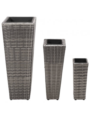 Letti Rialzati da Giardino 3 pz in Polyrattan Grigio