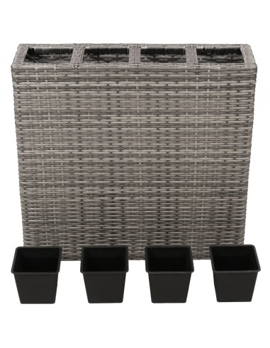 Letto Rialzato da Giardino con 4 Vasi in Polyrattan Grigio