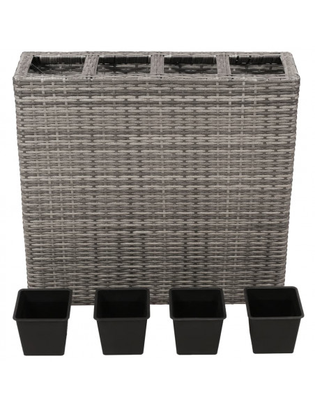 Letto Rialzato da Giardino con 4 Vasi in Polyrattan Grigio