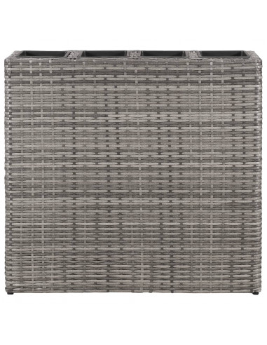 Letto Rialzato da Giardino con 4 Vasi in Polyrattan Grigio