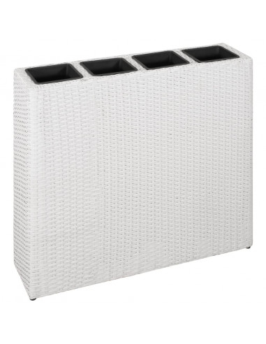 Letto Rialzato da Giardino con 4 Vasi in Polyrattan Bianco