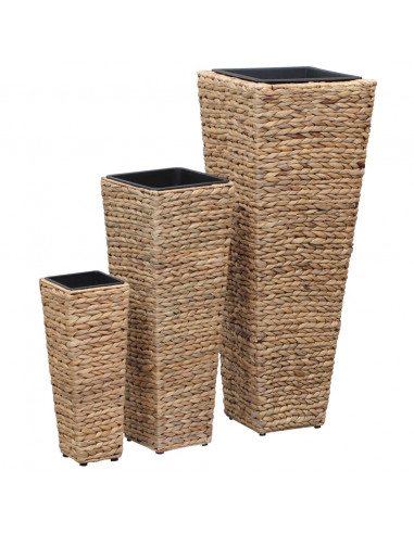 Letti Rialzati da Giardino 3 pz in Giacinto Intrecciato Marrone