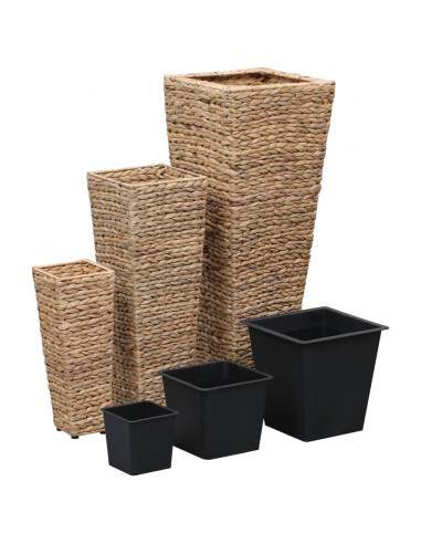 Letti Rialzati da Giardino 3 pz in Giacinto Intrecciato Marrone