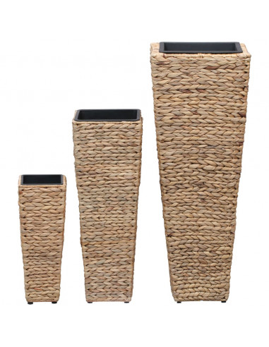 Letti Rialzati da Giardino 3 pz in Giacinto Intrecciato Marrone