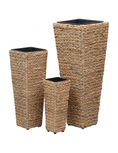 Letti Rialzati da Giardino 3 pz in Giacinto Intrecciato Marrone